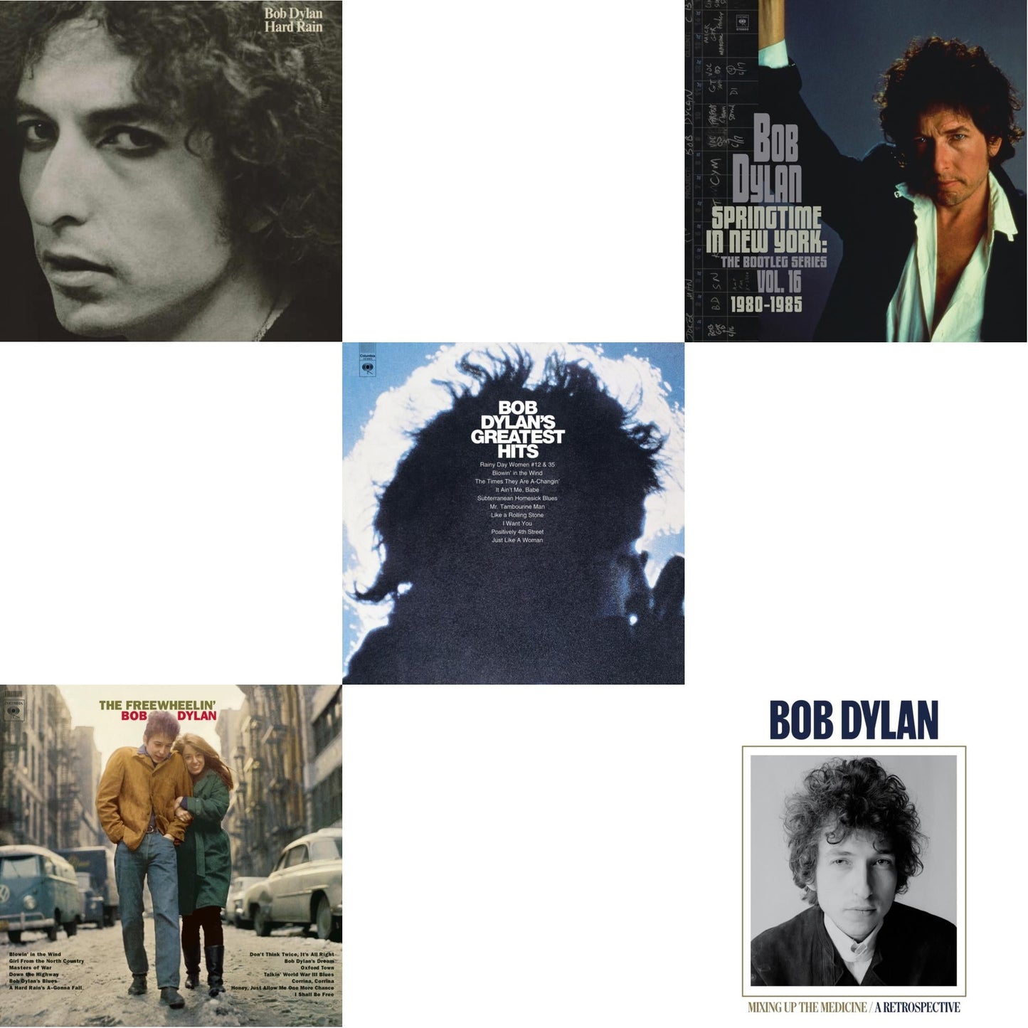 Bob Dylan - Springtime In New York: The Bootleg Series Vol. 16 (1980-1985) (2LP) & Mixing Up The Medicine & Hard Rain (150G/Dl Card) & Freewheelin Bob Dylan (140G/Dl Code) & Greatest Hits (150G/Dl Card)