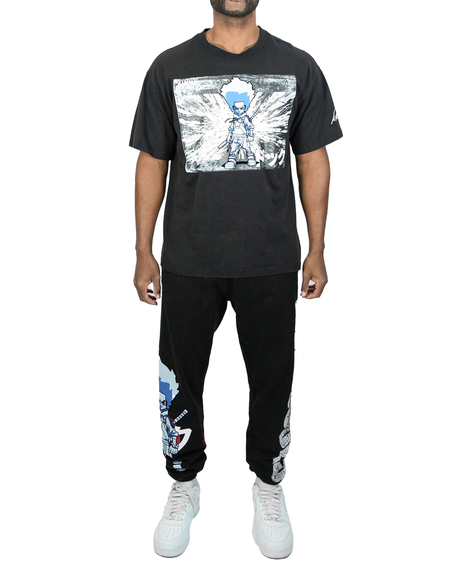 The Boondocks Huey Samurai Warrior Oversized Black Acid Wash Mens T Shirt