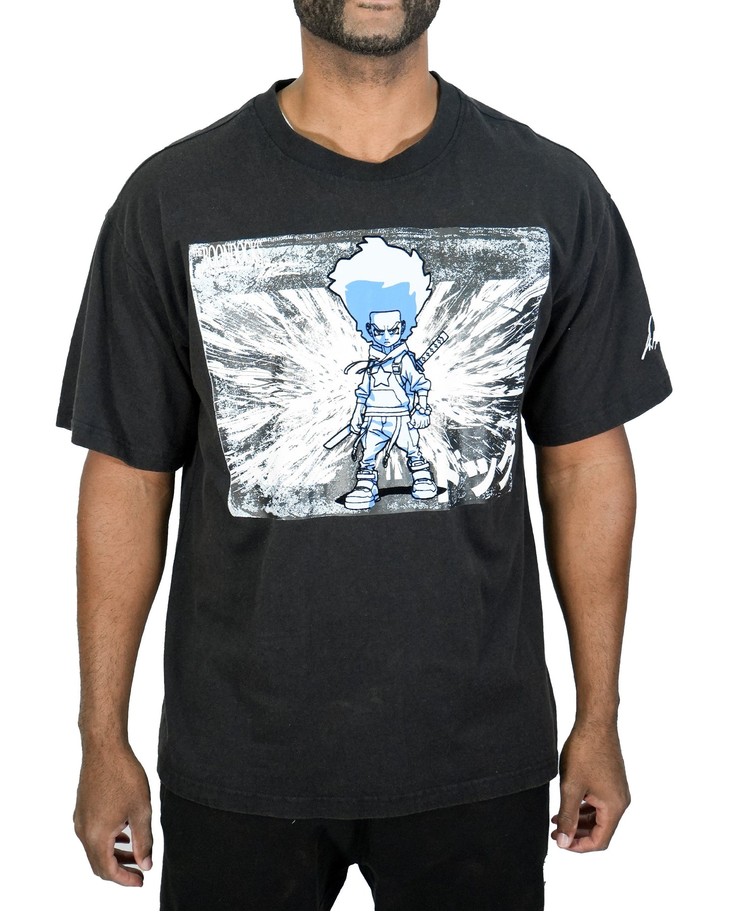 The Boondocks Huey Samurai Warrior Oversized Black Acid Wash Mens T Shirt