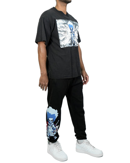 The Boondocks Huey Samurai Warrior Oversized Black Acid Wash Mens T Shirt