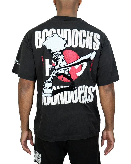 The Boondocks Huey Samurai Warrior Oversized Black Acid Wash Mens T Shirt