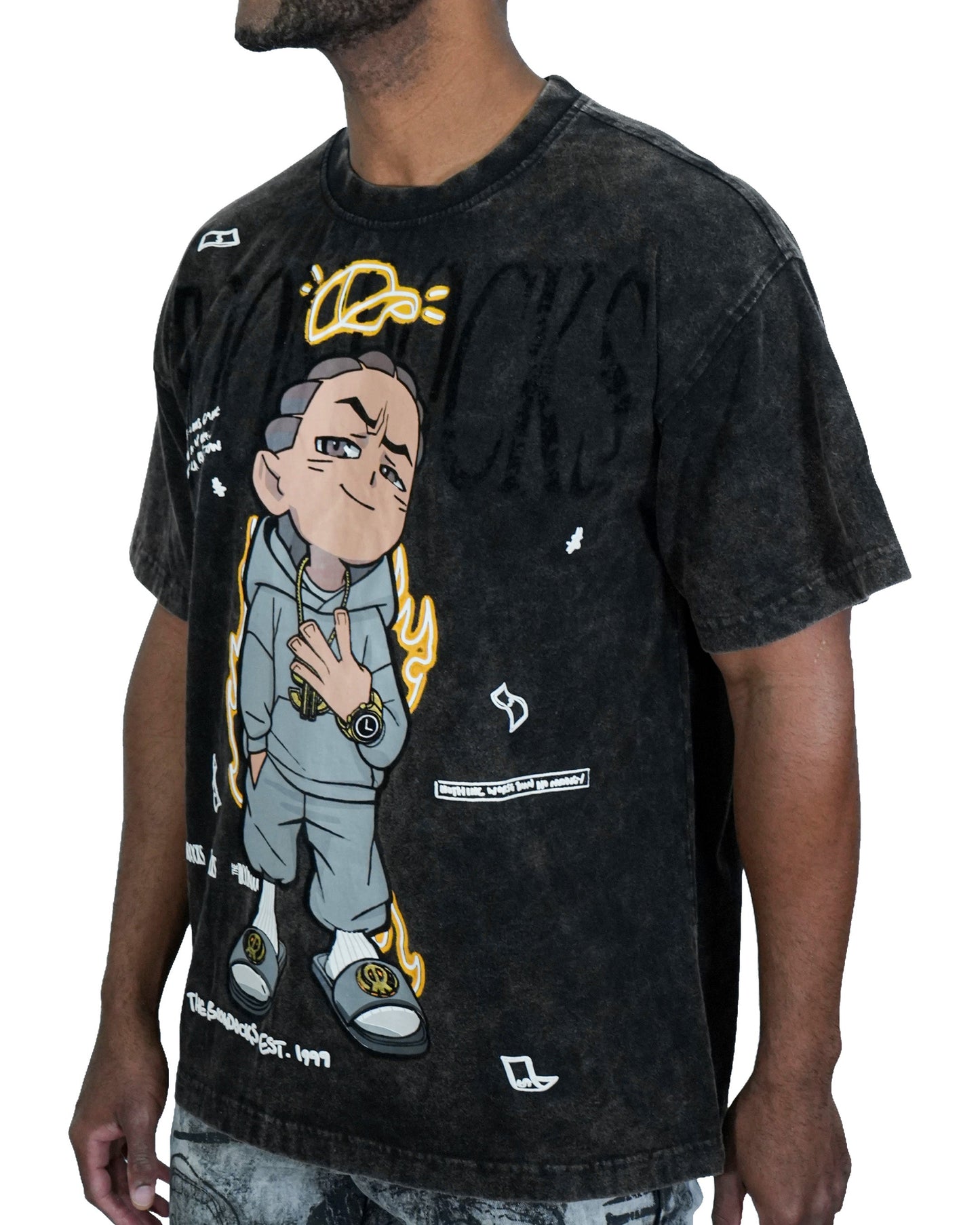 The Boondocks Riley King Oversized Black Acid Wash Mens T Shirt