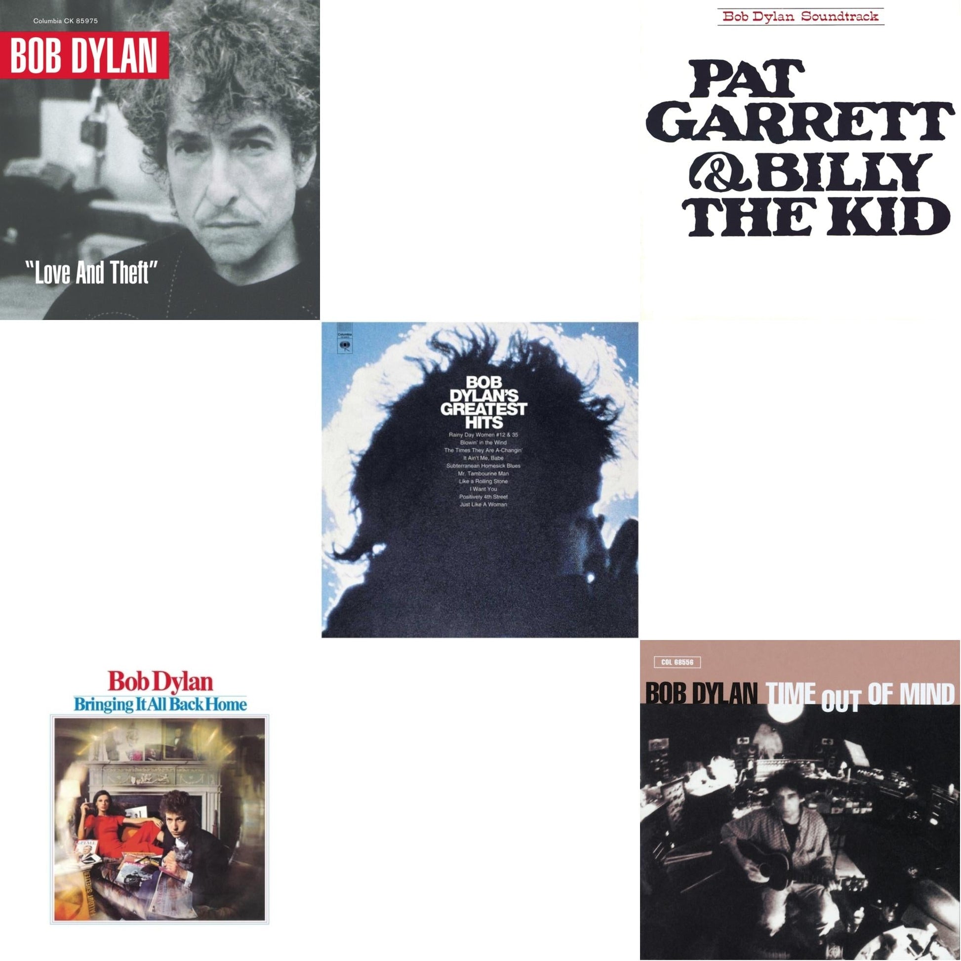 Bob Dylan - Greatest Hits Vol.1 & Time Out Of Mind & Bringing It All Back Home & Pat Garrett & Billy The Kid & Love & Theft - CD Bundle