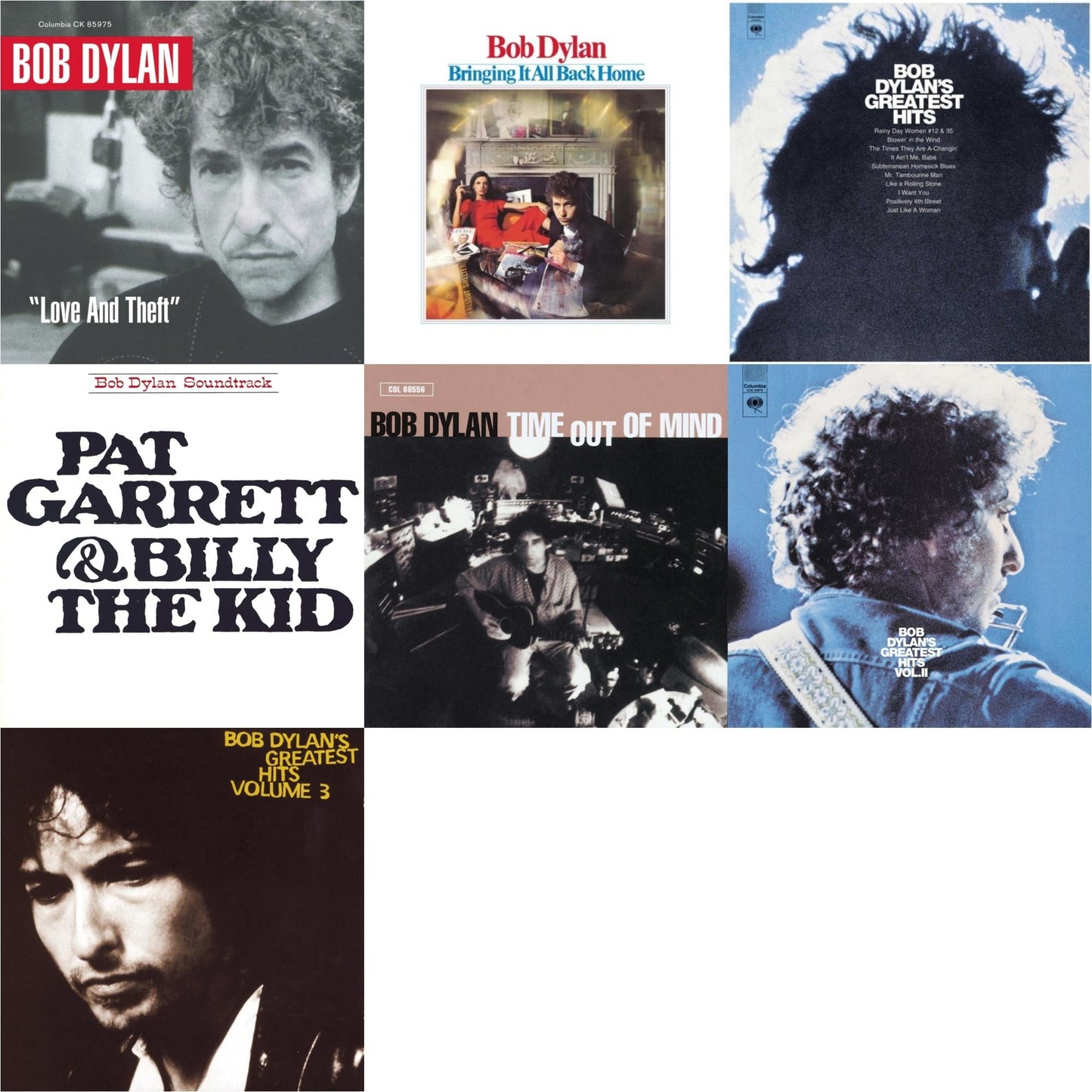 Bob Dylan - Greatest Hits Vol.1 & Greatest Hits Vol.2 & Time Out Of Mind & Bringing It All Back Home & Pat Garrett & Billy The Kid & Greatest Hits Vol.3 & Love & Theft - CD Bundle