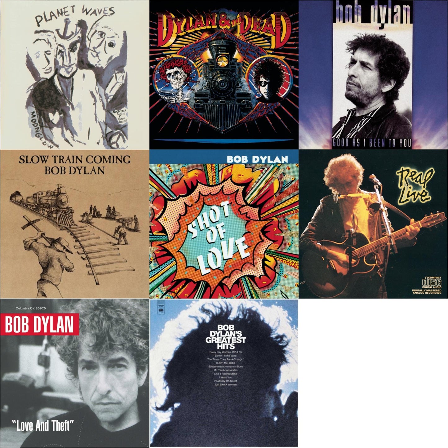 Bob Dylan - Greatest Hits Vol.1 & Slow Train Coming & Shot Of Love & Good As I Been To You & Real Live & Planet Waves & Dylan & The Dead & Love & Theft - CD Bundle