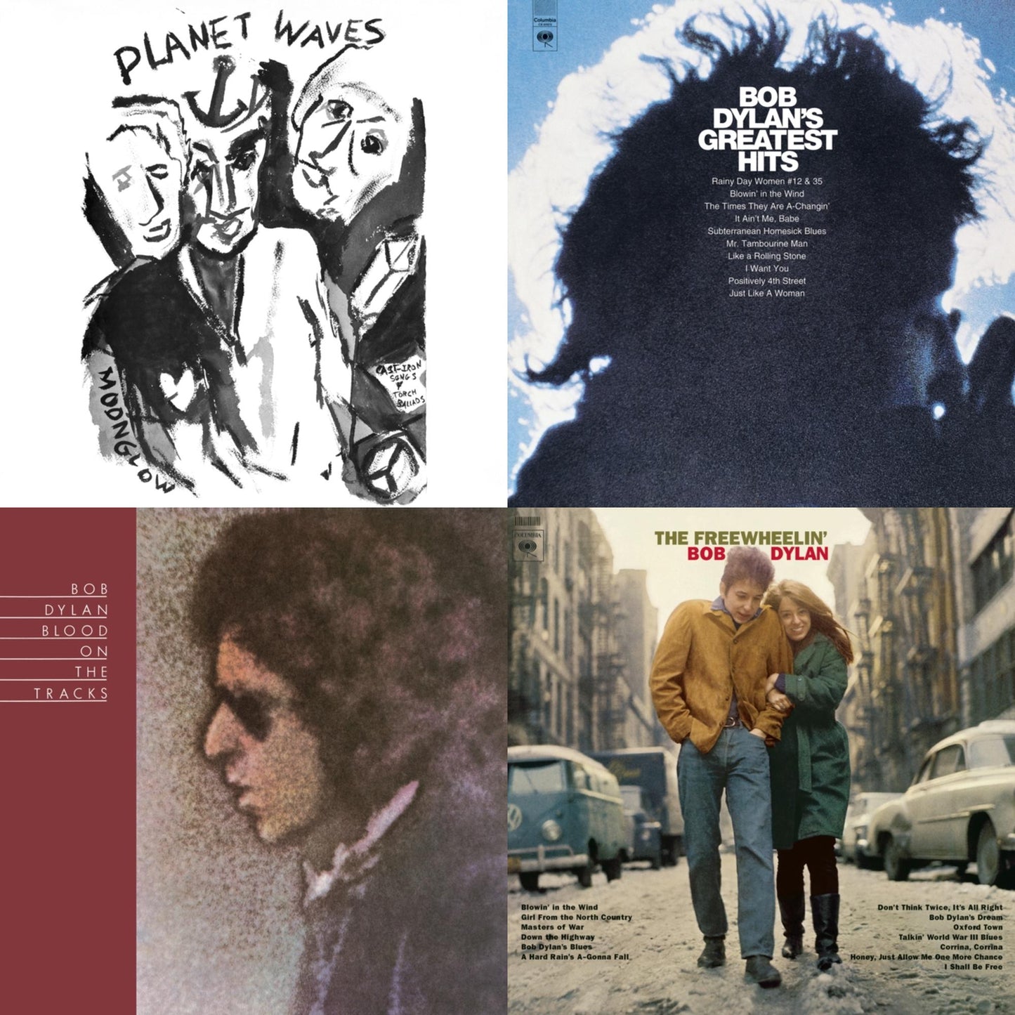 Bob Dylan - Planet Waves (150G LP Vinyl/Dl) & Blood On The Tracks (150G/Dl Insert) & Freewheelin Bob Dylan (140G/Dl Code) & Greatest Hits (150G/Dl Card)