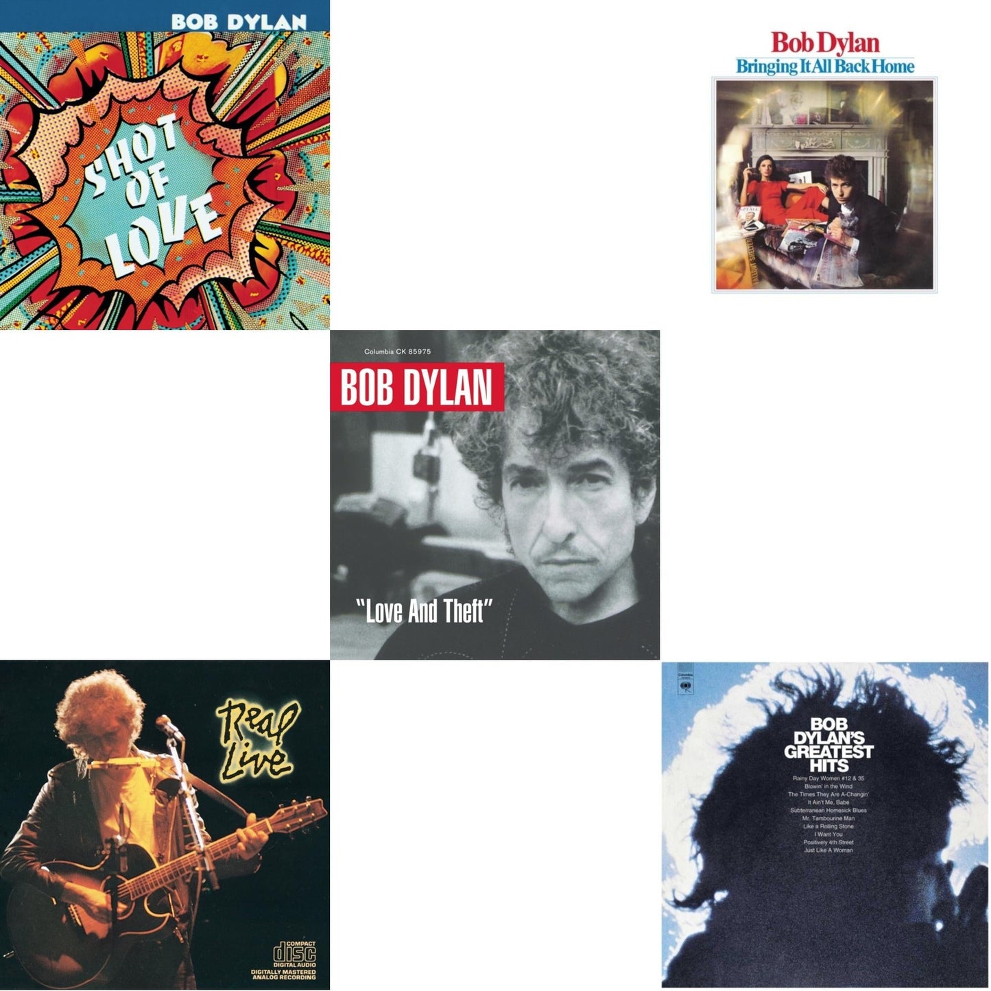 Bob Dylan - Greatest Hits Vol.1 & Bringing It All Back Home & Shot Of Love & Real Live & Love & Theft - CD Bundle