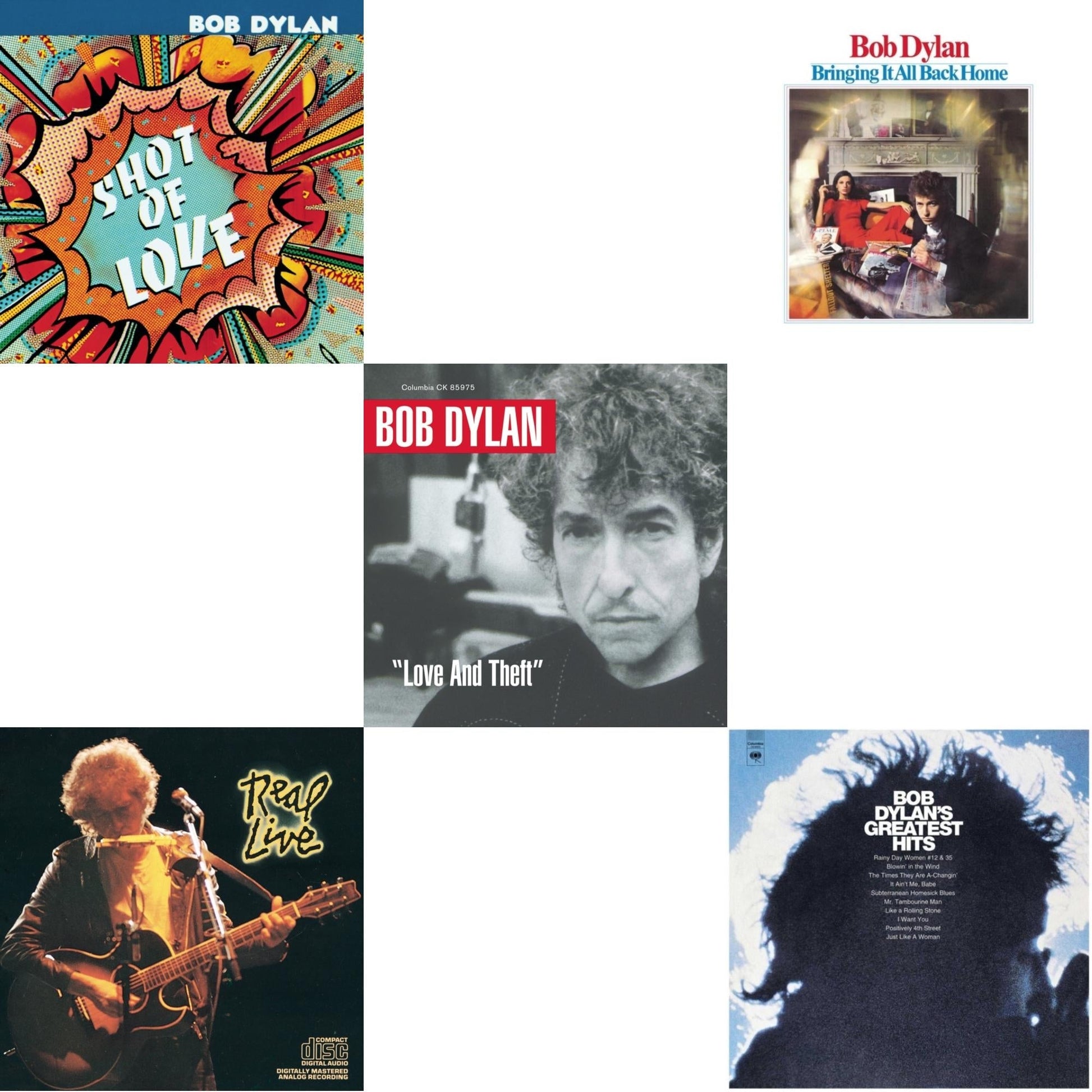 Bob Dylan - Greatest Hits Vol.1 & Bringing It All Back Home & Shot Of Love & Real Live & Love & Theft - CD Bundle