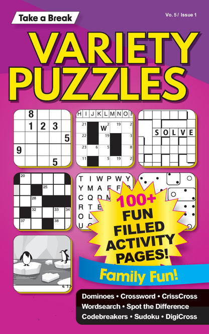 Variety Puzzles Vo. 5 / Issue 1 - 100+ Fun Filled Activity Pages: Crossword, Spot The Difference, Word Search, Sudoku, Dominoes, CrissCross, Code Breakers, DigiCross, Family Fun, De-Stress & Unplug!