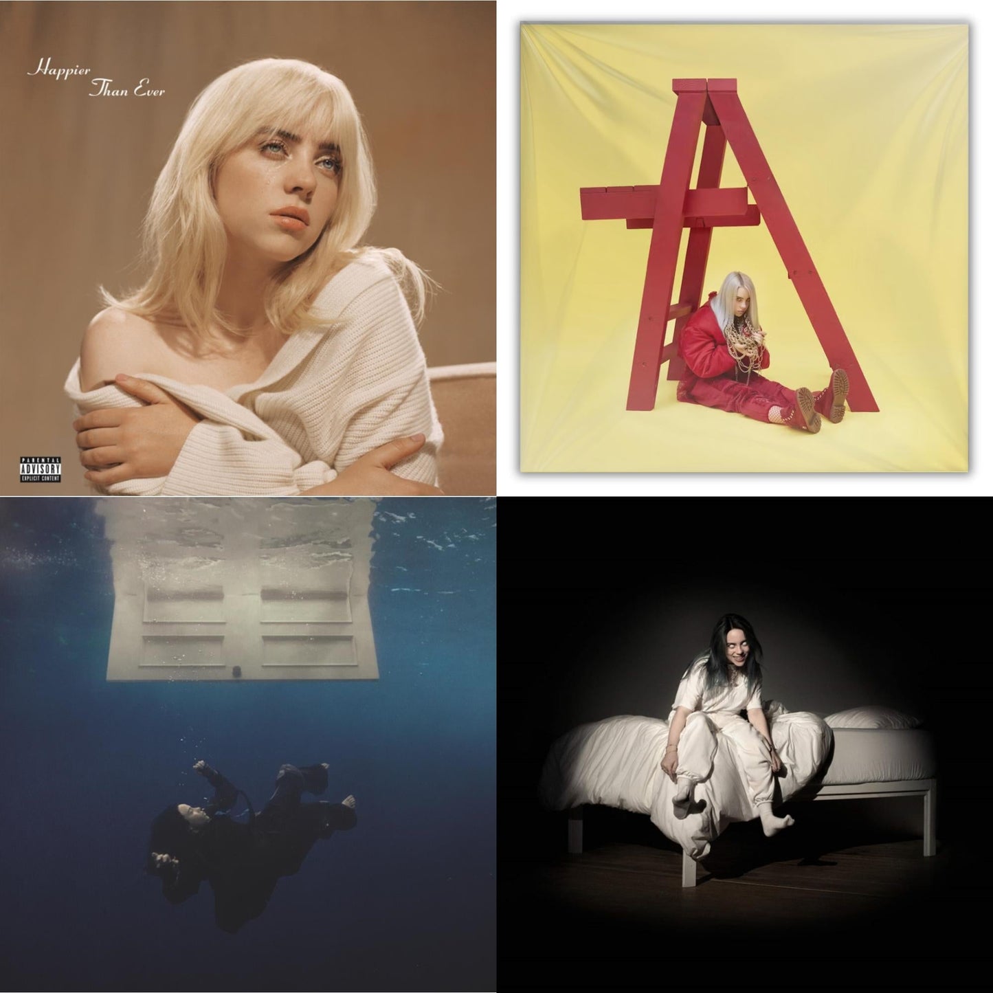 Billie Eilish - Happier Than Ever (X) (2LP) & Hit Me Hard & Soft (Recycled Black LP Vinyl) & Billie Eilish - Dont Smile At Me (Black LP Vinyl) & When We All Fall Asleep, Where Do We Go? (Pale Yellow LP Vinyl)