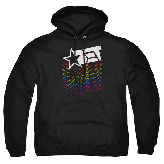 Bet Logo Cascading Rainbow Mens Hoodie Black Officially Licensed