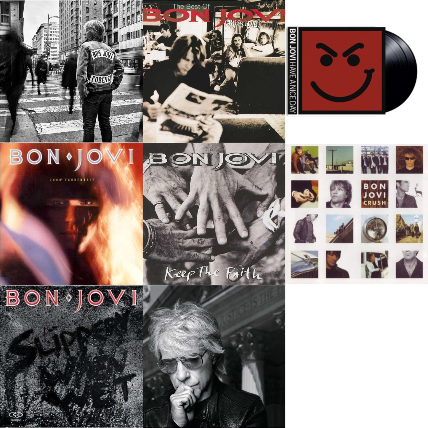 Bon Jovi - Forever & Cross Road (2LP) & 2020 (2LP/Gold Vinyl) & 7800º Fahrenheit (180G) & Slippery When Wet (180G) & Keep The Faith (180G) & Crush (180G) & Have A Niceday (180G)