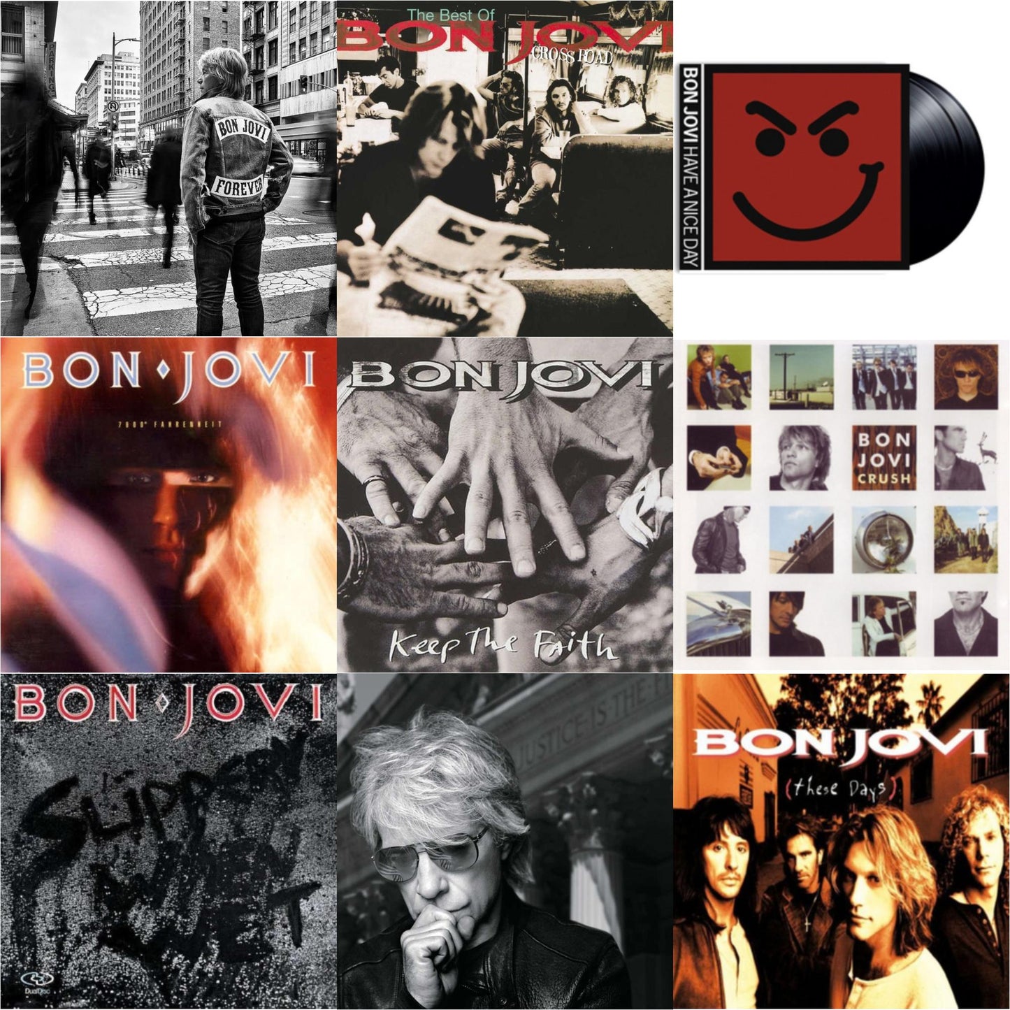 Bon Jovi - Forever & Cross Road (2LP) & 2020 (2LP/Gold Vinyl) & 7800º Fahrenheit (180G) & Slippery When Wet (180G) & Keep The Faith (180G) & These Days (180G) & Crush (180G) & Have A Niceday (180G)