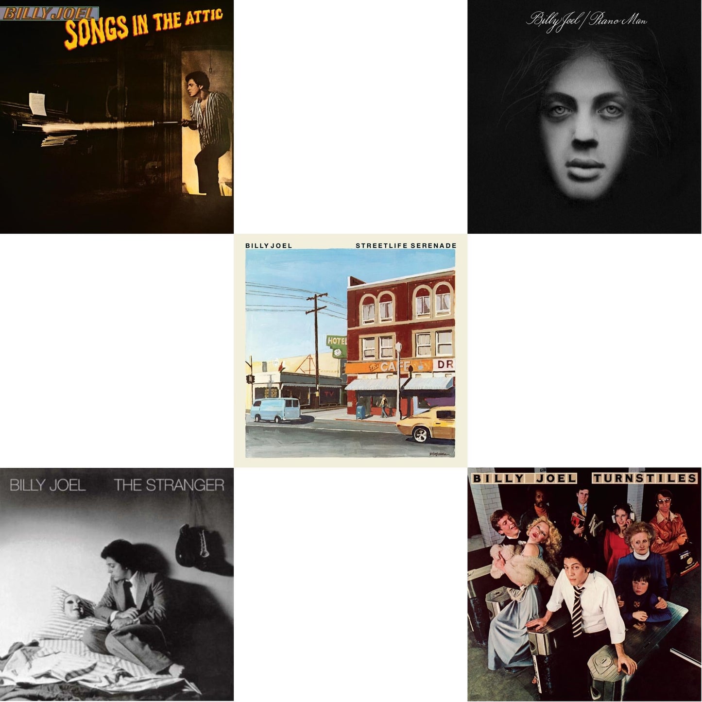 Billy Joel - Piano Man & Streetlife Serenade & Turnstiles & Songs In The Attic & Stranger (180G) - LP Vinyl Bundle