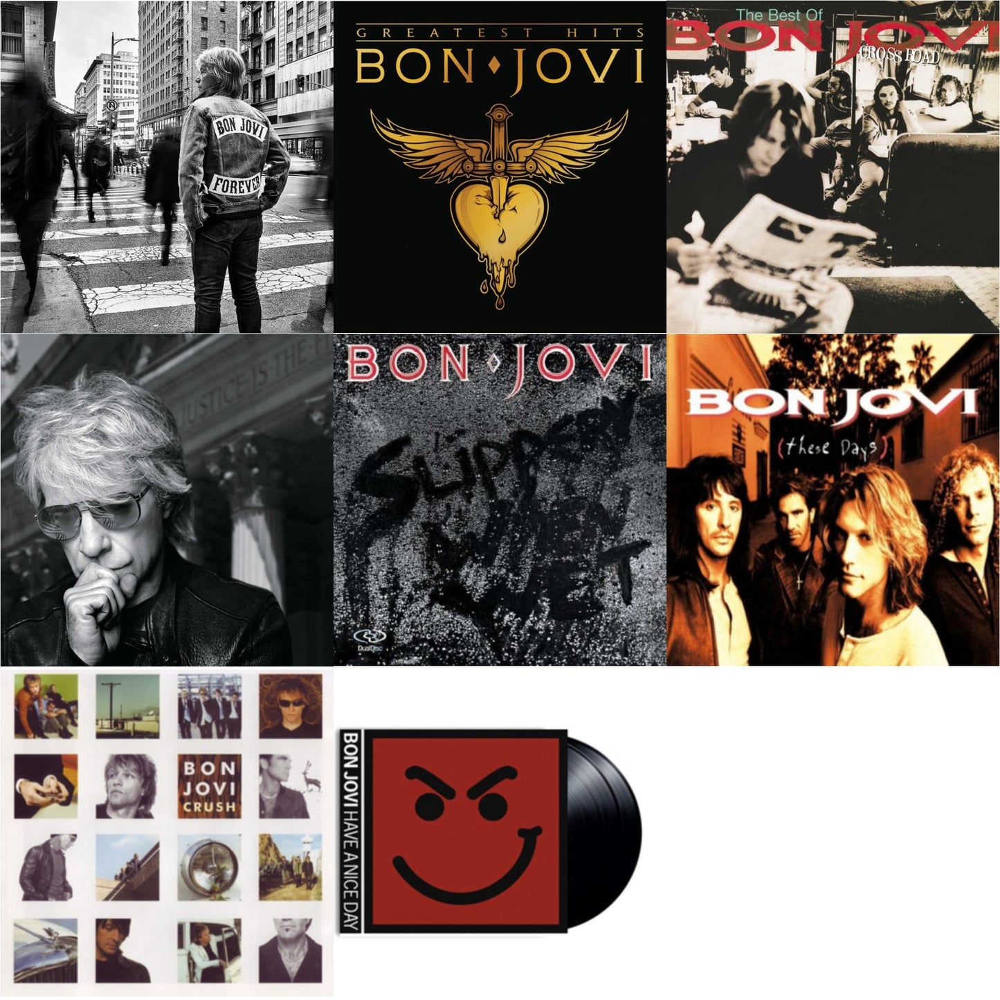 Bon Jovi - Forever & Greatest Hits (2LP) & Cross Road (2LP) & 2020 (2LP/Gold Vinyl) & Slippery When Wet (180G) & These Days (180G) & Crush (180G) & Have A Niceday (180G)