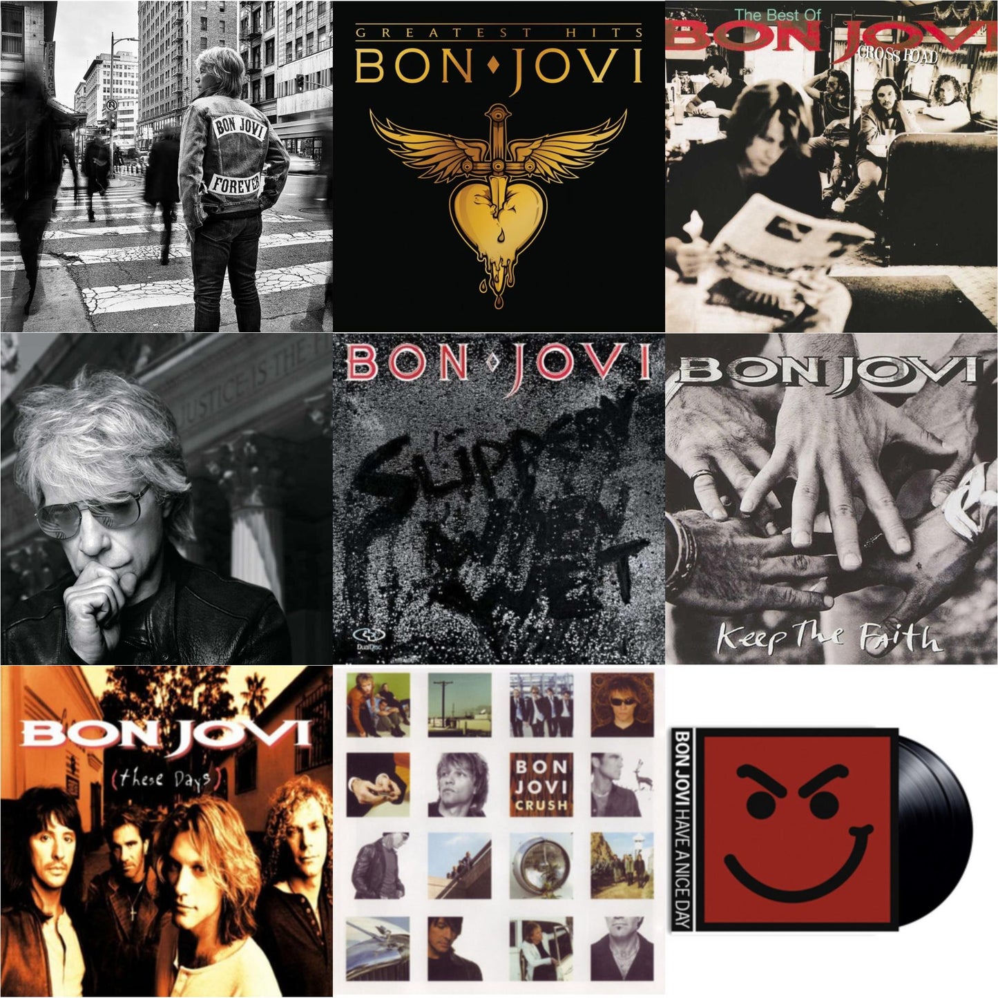 Bon Jovi - Forever & Greatest Hits (2LP) & Cross Road (2LP) & 2020 (2LP/Gold Vinyl) & Slippery When Wet (180G) & Keep The Faith (180G) & These Days (180G) & Crush (180G) & Have A Niceday (180G)