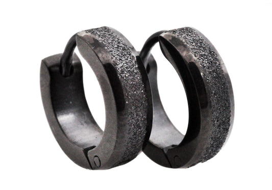 Men's Black Sandblasted Stainless Steel Hoop Earrings