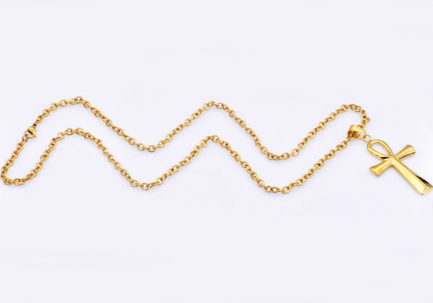 Mens Gold Stainless Steel Ankh Cross Pendant