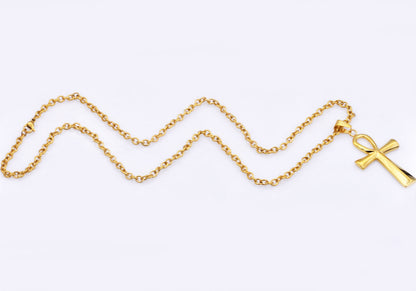 Mens Gold Stainless Steel Ankh Cross Pendant