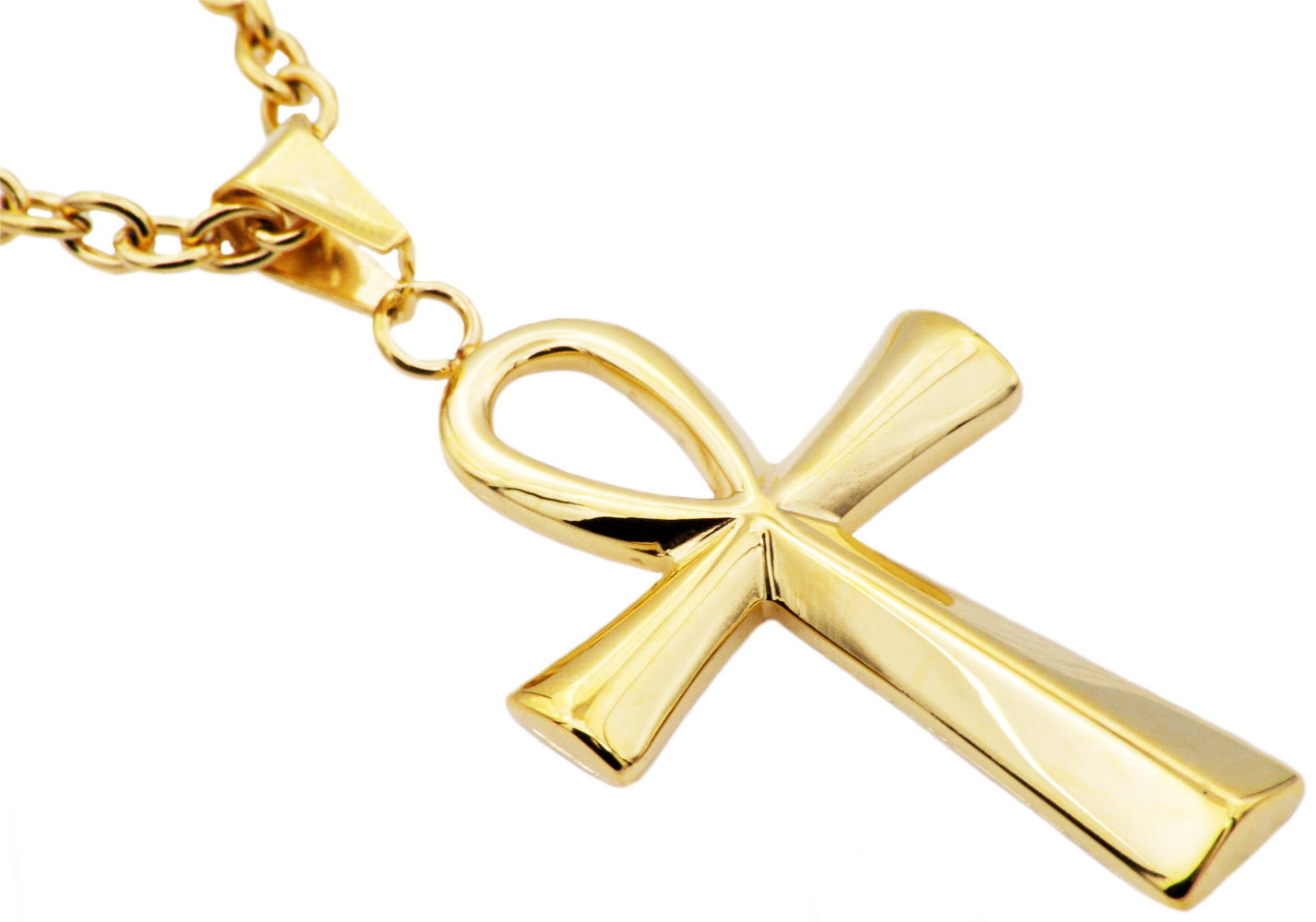 Mens Gold Stainless Steel Ankh Cross Pendant
