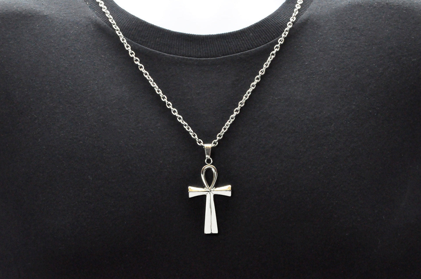 Mens Stainless Steel Ankh Cross Pendant