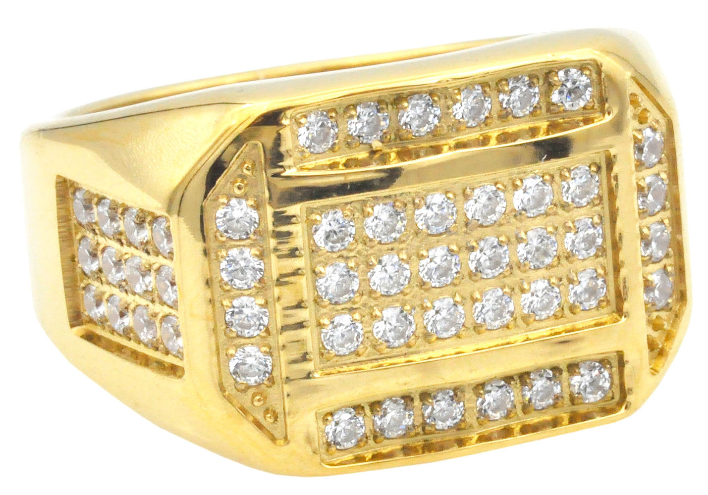 Mens Gold Stainless Steel Ring With Cubic Zirconia