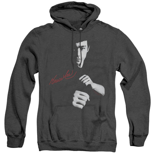 Bruce Lee The Dragon Awaits Heather Mens Hoodie Black Officially Licensed