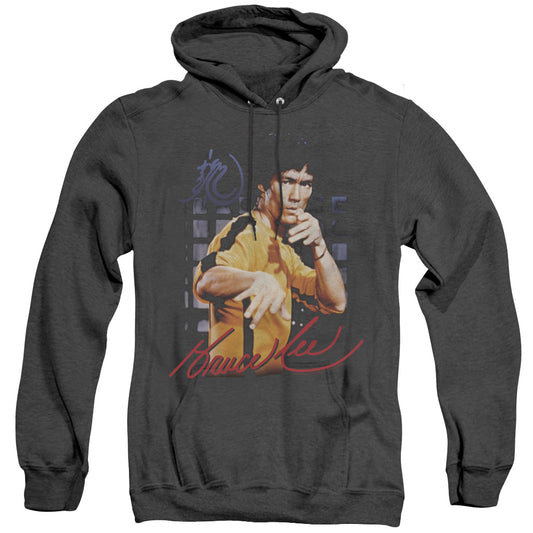 Bruce Lee Yellow Jumpsuit Heather Mens Hoodie Black Officially Licensed