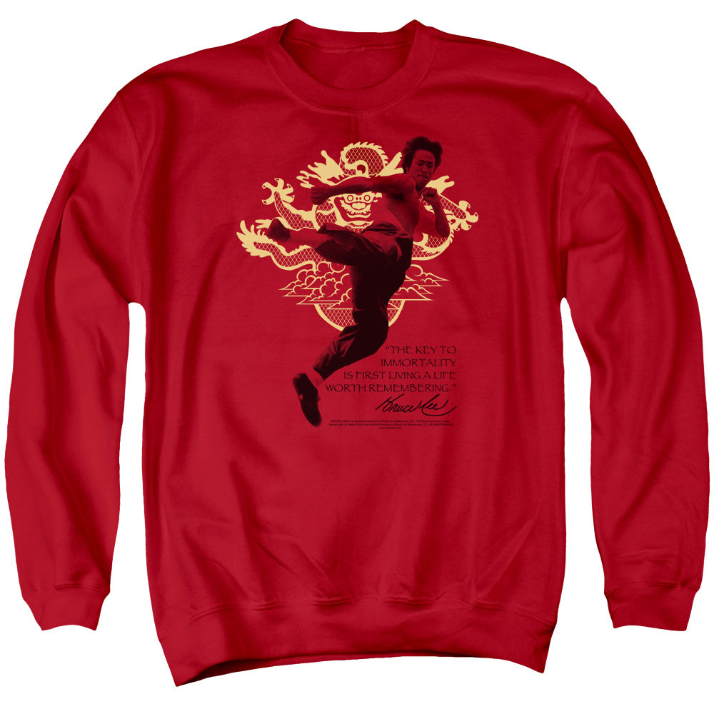 Bruce Lee Immortal Dragon Mens Crewneck Sweatshirt Red Officially Licensed