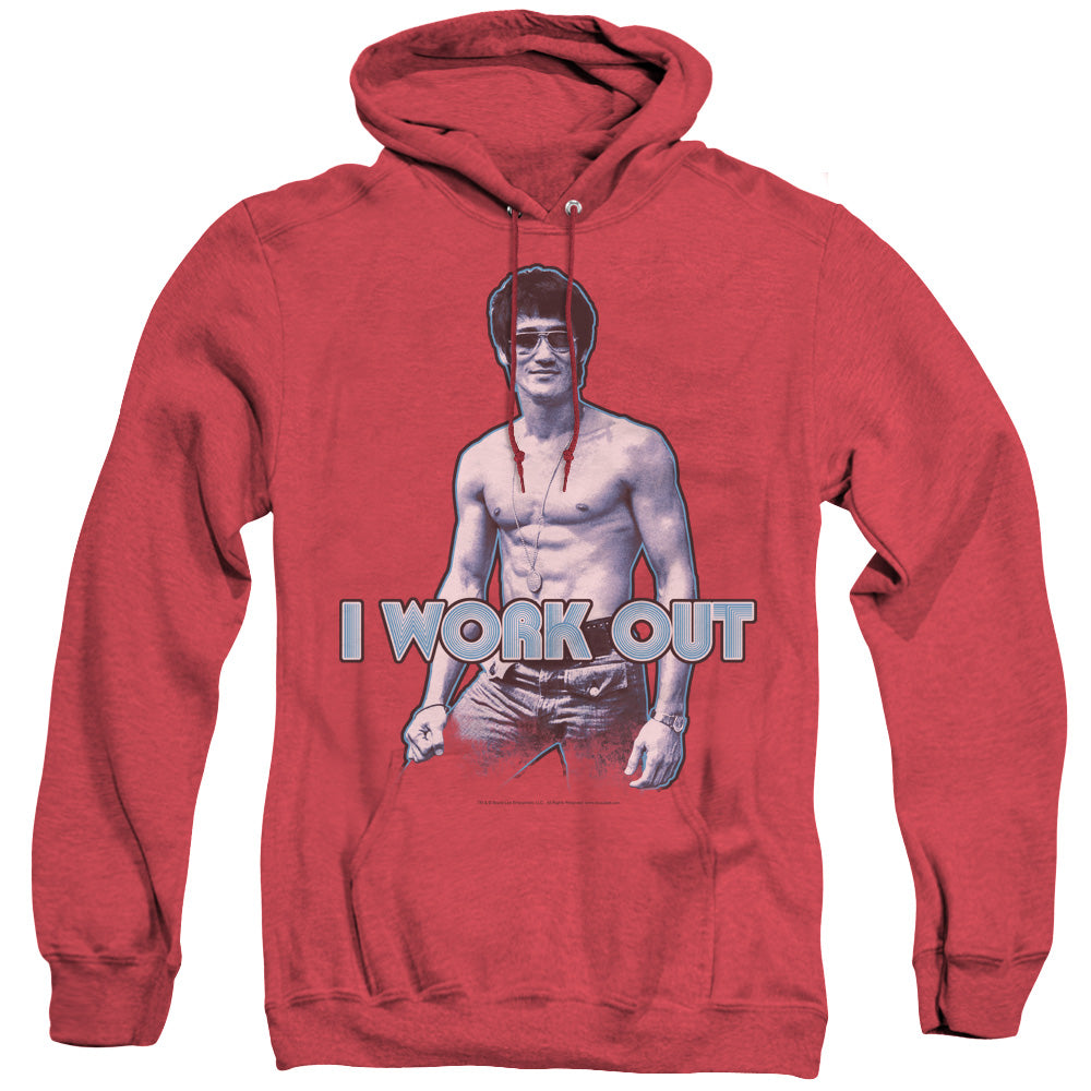 Bruce Lee Lee Works Out Heather Mens Hoodie Red Officially Licensed