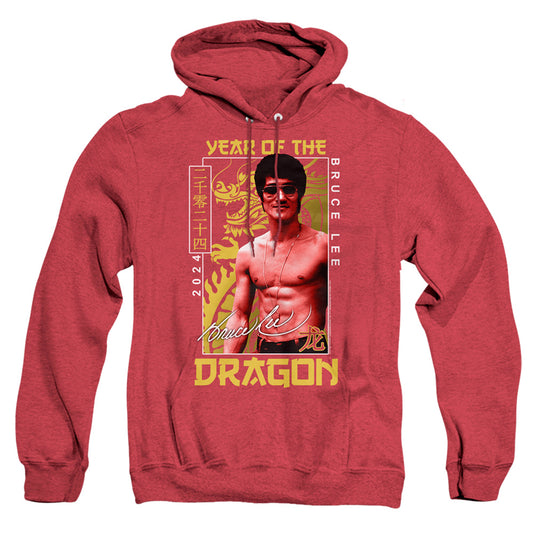 Bruce Lee Framed Year Of The Dragon Heather Mens Hoodie Red Officially Licensed