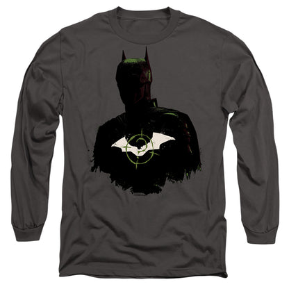 The Batman Silhouette With Riddler Logo Mens Long Sleeve Shirt Charcoal Officially Licensed