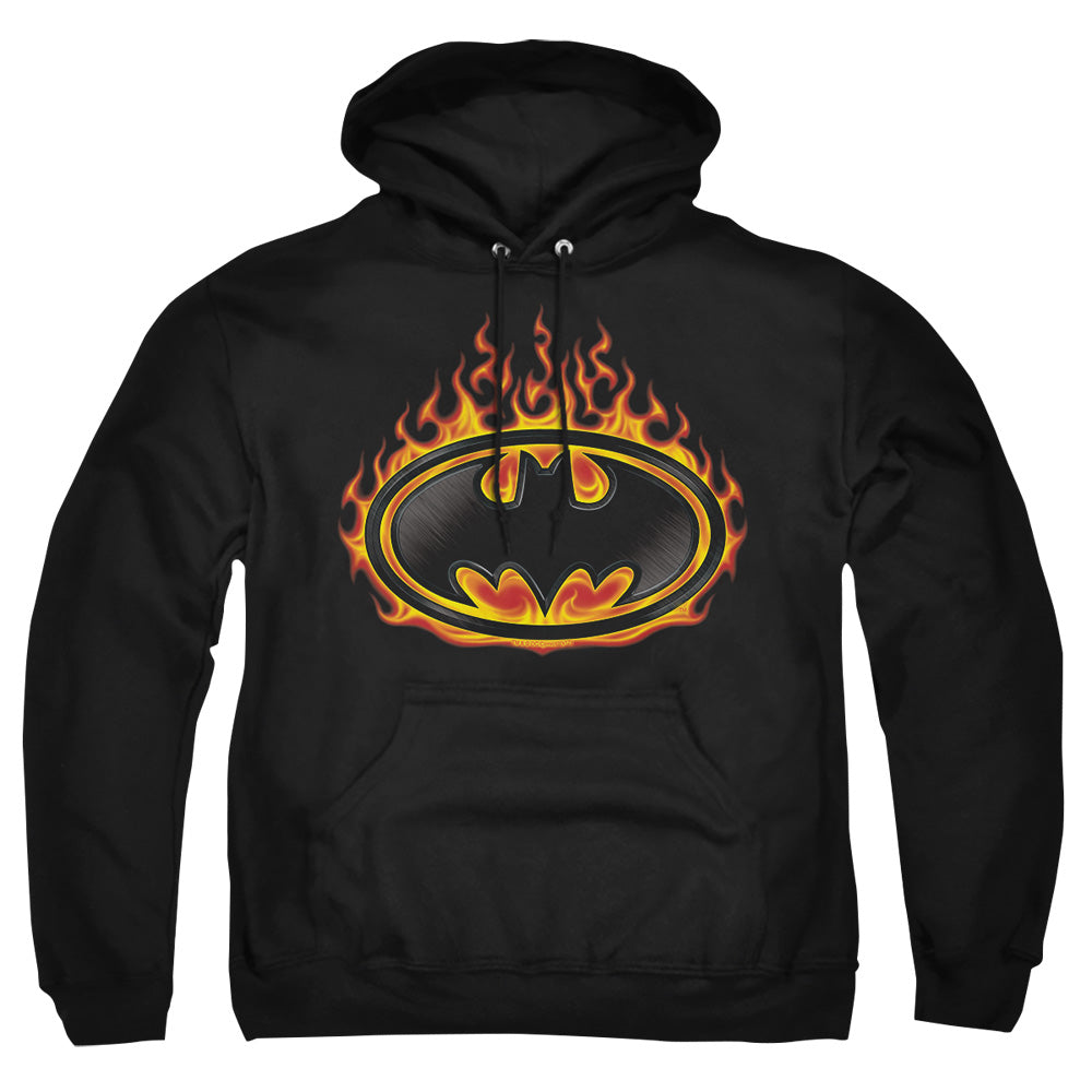 Batman Bat Flames Shield Mens Hoodie Black Officially Licensed