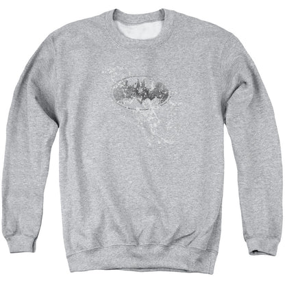 Batman Burned & Splattered Mens Crewneck Sweatshirt Athletic Heather