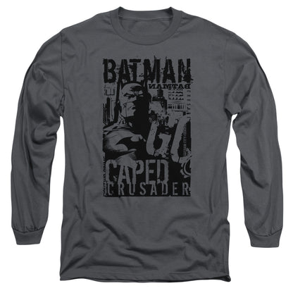 Batman Caped Crusader Mens Long Sleeve Shirt Charcoal Officially Licensed
