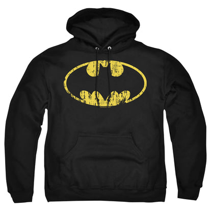 Batman Classic Logo Distressed Mens Hoodie Black Officially Licensed