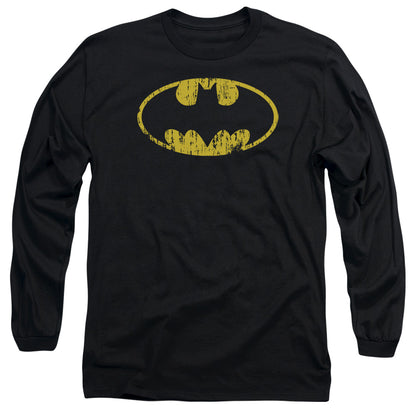 Batman Classic Logo Distressed Mens Long Sleeve Shirt Black Officially Licensed