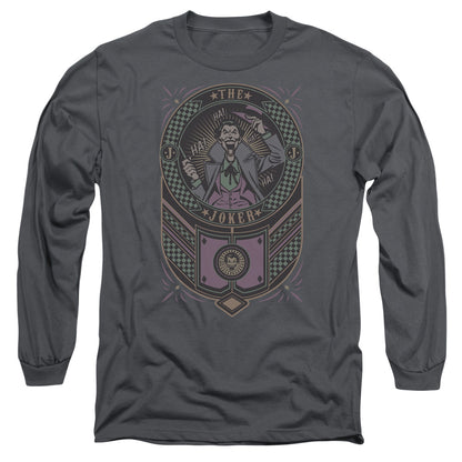 Batman Joker Checkered Sign Mens Long Sleeve Shirt Charcoal Officially Licensed