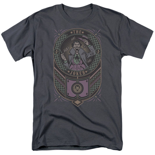Batman Joker Checkered Sign Mens T Shirt Charcoal