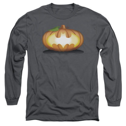 Batman Bat Pumpkin Logo Mens Long Sleeve Shirt Charcoal Officially Licensed