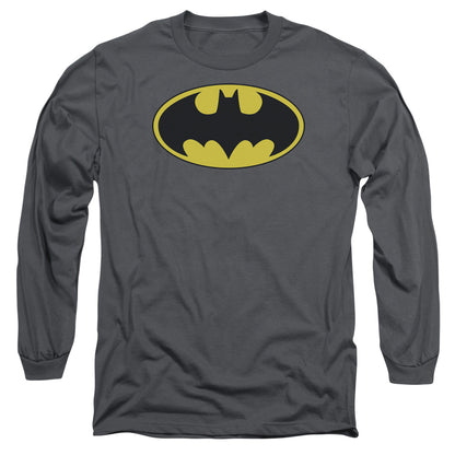 Batman Classic Bat Logo Mens Long Sleeve Shirt Charcoal Officially Licensed