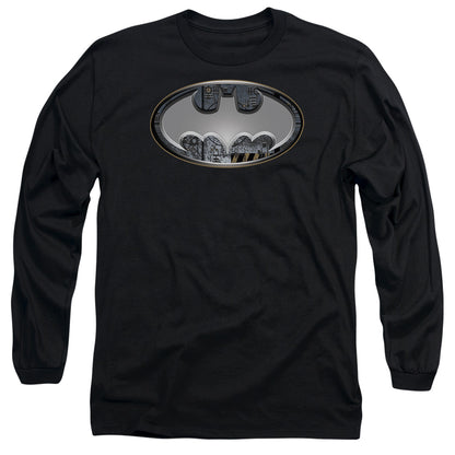 Batman Steel Wall Shield Mens Long Sleeve Shirt Black Officially Licensed