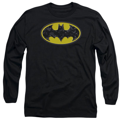 Batman Bats In Logo Mens Long Sleeve Shirt Black Officially Licensed