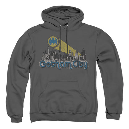 Batman Gotham City Distressed Mens Hoodie Charcoal Officially Licensed