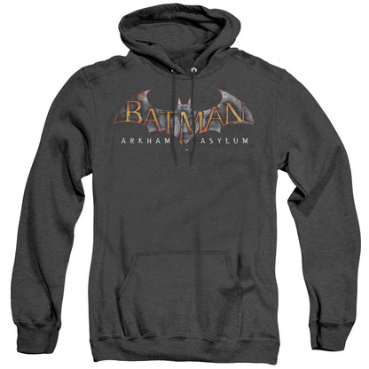 Batman Aa Arkham Asylum Logo Heather Mens Hoodie Black Officially Licensed