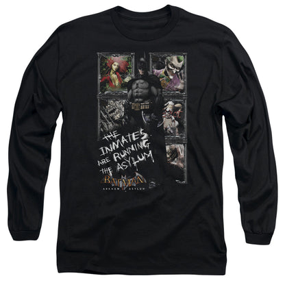 Batman Aa Running The Asylum Mens Long Sleeve Shirt Black Officially Licensed