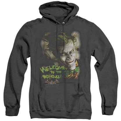 Batman Aa Welcome To The Madhouse Heather Mens Hoodie Black Officially Licensed