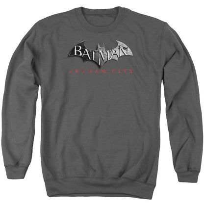 Arkham City Logo Mens Crewneck Sweatshirt Charcoal