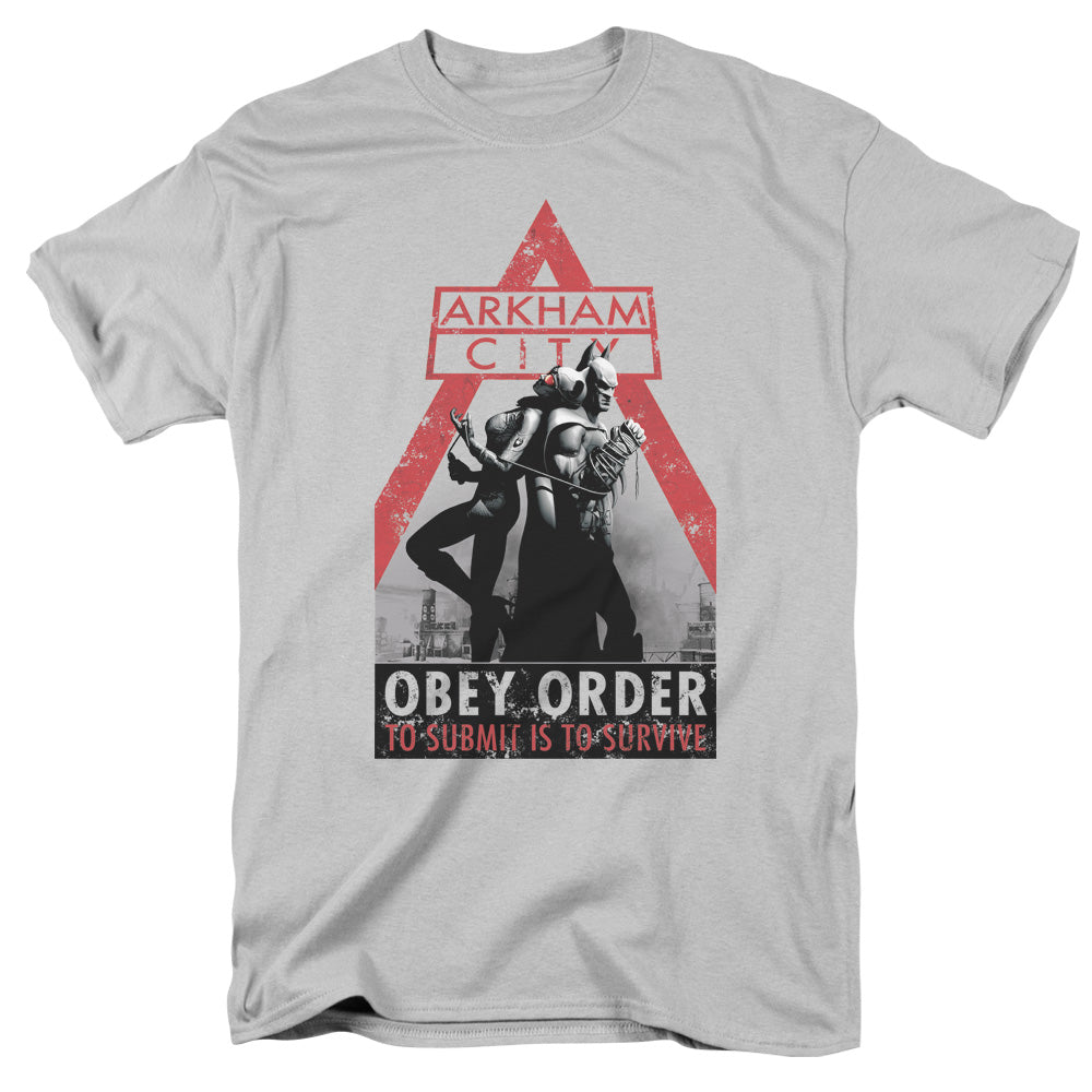 Arkham City Obey Order Mens T Shirt Silver