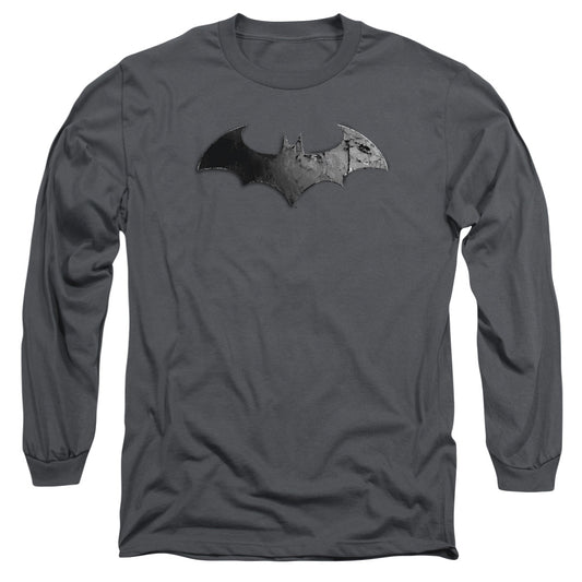 Arkham City Bat Logo Mens Long Sleeve Shirt Charcoal Officially Licensed